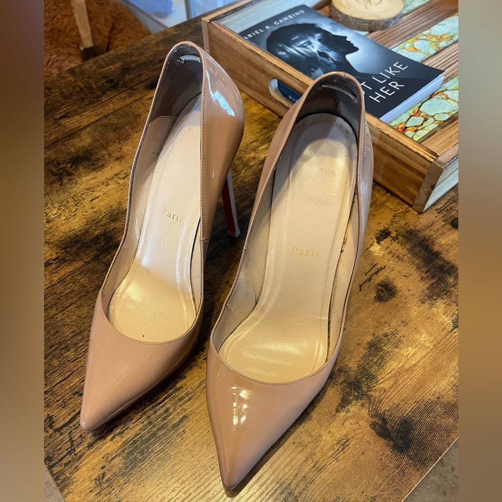 Christian Louboutin Nude Patent Leather Pointed Toe Pumps